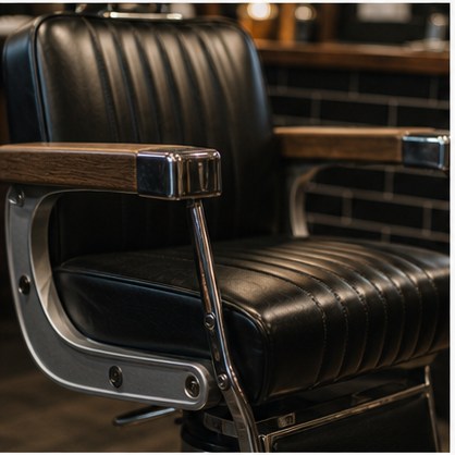 Sillón de barbería con iluminación cálida